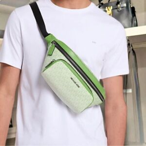 Michael Kors Cooper Men Small Ombré MK Logo Sling Pack Utility Belt Bag green